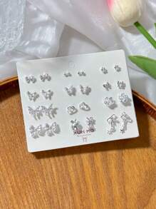 12 Pairs Silver Tone Pastel Butterfly Stud Earring Set, Chic And Simple Zinc Alloy Earrings, Fashionable For Daily Wear, Great Gift For Girlfriend