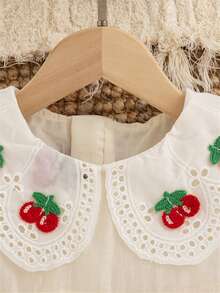 Summer Baby Girl Sweet Lace Peter Pan Collar Cherry Embroidery Sleeveless Princess Style Cute Dress - Beige - View 4