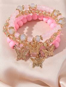 4pcs/Set Bohemian Style Stacked Bracelet Set With Colorful Butterfly Beaded Multi-Layer Bracelets - Multicolor - View 4
