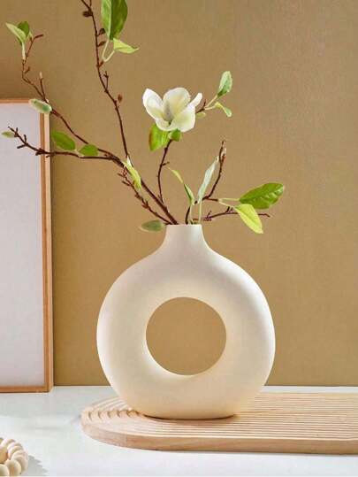 1pc Plastic Round Vase, Artificial Dried Flower Art Large Garden Planter, Wedding Dining Table, Office, Dorm, Room view 7
