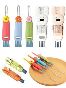 四合一多功能缝隙清洁刷，1个三合一杯盖刷，3个杯盖缝隙清洁刷，奶瓶和杯角清洁刷，吸管刷，瓶盖刷 - 彩色 - 查看 1