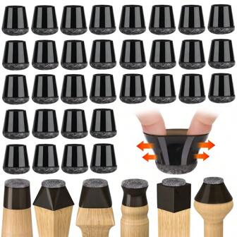 Chair Foot Protection 32 Pieces, Small Chair Skate Black Silicone Floor Protectors With Felt Skates, For Hardwood And Tile Floors, No Noise (14-18mm)