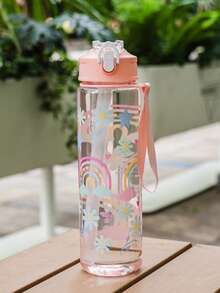 1pc, 700ml/23OZ Ocean Animal Series Plastic Water Bottle With Cap, Straw And Carrying Strap, Portable, Multiple Styles Available, Suitable For Outdoor Sports, Cycling, Travel, Camping, Gifts And Festivals - Multicolor - View 12