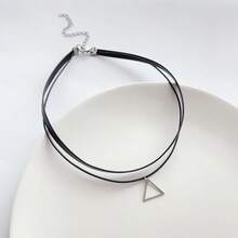 1 chiếc vòng cổ choker hạt thép không gỉ hai lớp giả da lộn Punk dễ thương đa năng, dây xích xương đòn ngắn cho phụ nữ, đeo hàng ngày, kim loại không phai màu - màu đen - Xem 2