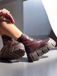 CHUNKY Platform Tractor Boot - Comfort And Style - Rỉ Nâu - Xem 6