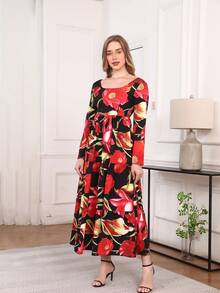 Elegant Vintage Floral Print Backless Tie-Up Dress, Graceful&Modest For Resort, Beach, Banquet, Casual Country Party - Multicolor - View 5