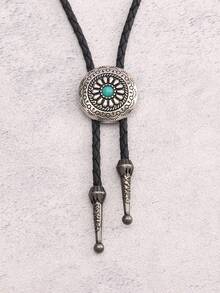 1 件时尚百搭花坚果形状男士长项链，复古做旧西部牛仔风格波洛领带项链，可调节编织皮绳，适合送给男朋友、父亲、长辈、感恩节、新年的礼物 - 圓形 - 查看 2