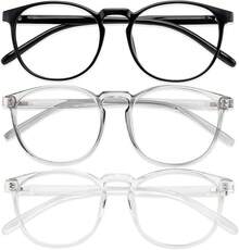 3 Pack Blue Light Blocking Glasses Women/Men,Retro Round Computer Glasses Anti Eye Strain//, Gaming Glasses. (Black//Amber) - 灰色 - 查看 1