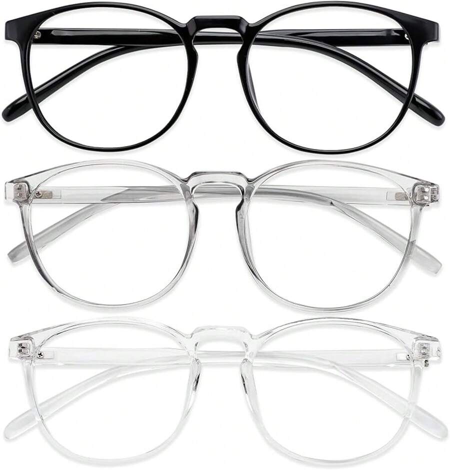 3 Pack Blue Light Blocking Glasses Women/Men,Retro Round Computer Glasses Anti Eye Strain//, Gaming Glasses. (Black//Amber) - 灰色 - 查看 1