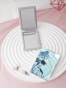 Foldable Marine Series Vanity Mirror, Ultra-Thin & Portable Hand Mirror, Durable PU Leather, Suitable For All Scenarios And People, Folds Into A Compact Square Shape For Easy Carrying - Multicolor - View 2