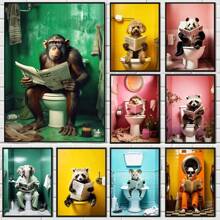1pc/3PCS Wall Arts Posters Optional Frame Animals Chimpanzees, Elephants, Pandas, Animal Posters Printing Fun Art Wall Paintings Canvas Paintings Suitable For Bathroom, Toilet, Home Decoration Gifts