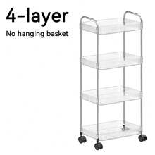 1pc Household Transparent Movable Cosmetic Small Cart Storage Rack, Large Capacity Multifunctional Bathroom Finishing Display Rack, Bathroom Accessories, Makeup Organizer Rolling Cart, Mobile Shelf For Office, Bathroom, Kitchen, & Living Room