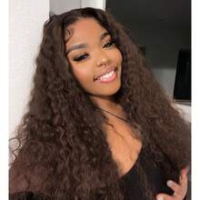 V Part Wigs Synthetic Half Wigs For Women, Long Curly Wig Glueless Wigs Chocolate Brown Deep Wave V Part Wig No Leave Out Thin Part Wig U Part Wigs For Women Clip In Extensions - 棕色 - 查看 1