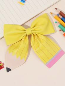 6pcs/1pc Girls Back To School Hair Bow Clips With Oversized Pencil Design & Eraser Print Charms, Cute Educational Hair Accessories For School Season Fall Classroom Teacher Gifts - Multicolor - View 2