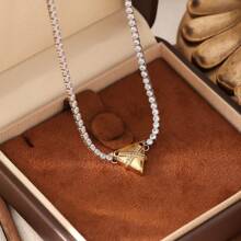 1 pieza Collar de cadena con cristales de acero inoxidable enchapado en oro de 18K para mujeres, de moda y de alta gama, adecuado para fiesta, cita y uso en la oficina