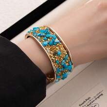 1pc Stainless Steel 18K Colored Crystal Bangle Bracelet For Women, Fashionable European & American Style Suitable For Party, Date, Office Wear