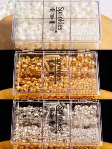 Cake Decoration Sprinkles-Bright Gold, Bright Silver, White-6 Grids Mix Sugar Sprinkles,4oz Candy Pearls With 4-Claw Sprinkle Pen Clip,Gift Box Pack, Wedding ,Birthday Party,Cupcake Dessert,Valentine's Day, Christmas Baking Decoration - Multicolor - View 2