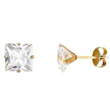 1 Pair 316 Stainless Steel Hypoallergenic Square Cubic Zirconia Stud Earrings, 18K Gold Plated Titanium Steel Zirconia Cartilage Clip Ear Cuffs, Minimalist Luxurious Rhinestone Earring Clips, Unisex Titanium Steel Sparkling Earrings, Perfect Holiday Gift