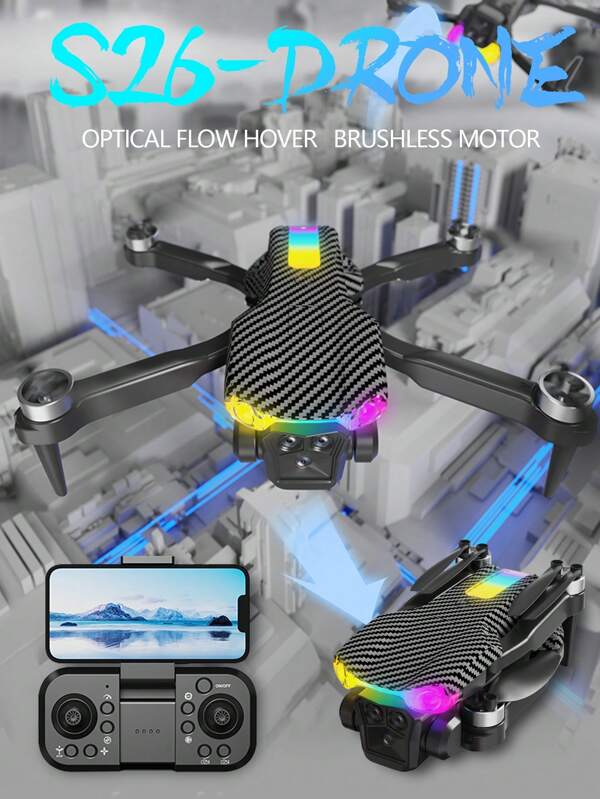 S26, Drone, Dual Camera High-Definition, Aerial Photography, Quadcopter, Folding Aircraft, Optical Flow Hover, Brushless Motor, Remote-Controlled Airplane Toy, Random Accessory Color