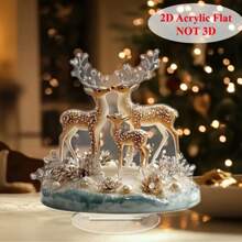 2D, Elegant 2D Acrylic Deer Decor, Blue And Gold Base, Suitable For Home, Bedroom, Dining Room Decoration, Tabletop Display, Animal Theme, Multipurpose Use, Battery Free