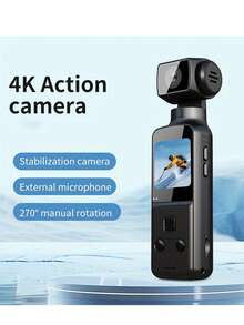 4K USB 可充电 270° 旋转摄像机，配备 1.33 英寸 CMOS 传感器，稳定功能，适用于视频博客和视频拍摄 - 黑色 - 查看 6