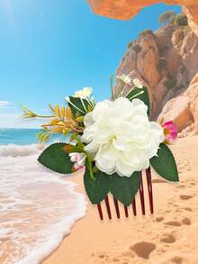 Nuevo peine para el cabello con flores artificiales de tela estilo bohemio, para novias de playa, bodas, fiestas y accesorios para la cabeza - Multicolor - Ver 20