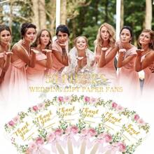 10/20 piezas Artículos de fiesta de bodas, Suministros decorativos, Abanicos para ceremonia de graduación y celebración, Gracias por celebrar con nosotros, Abanicos plegables de mano, Regalos de boda bohemios para la novia y damas de honor, Baile, Abanicos de boda con elegante patrón floral de rosa con mango de madera y cintas, Para uso de los invitados, Accesorios de decoración