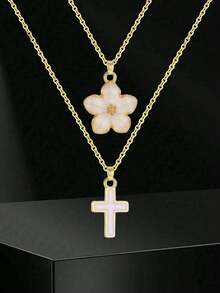 两件套精美时尚五芒星十字吊坠项链，适合夏季海滩派对、度假、约会等场合，可作为生日礼物或日常装饰品。