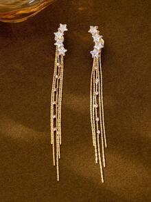 2 chiếc bông tai dài đính đá Rhinestone tua rua quyến rũ, bông tai thanh lịch cho quý cô - Bạc - Xem 6