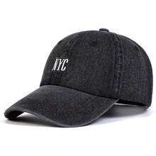 1pc Men's NYC Embroidered Denim Baseball Cap, Street Fashion Casual Hat For Travelling, Spring And Autumn