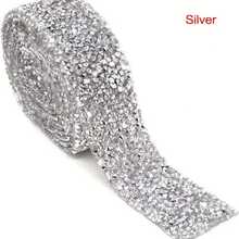 1pc Bling Crystal Rhinestone Ribbon, DIY Self-Adhesive Rhinestone Sticker Ribbon For Wedding Cakes Birthday Crafts Decorations - Silver - View 10
