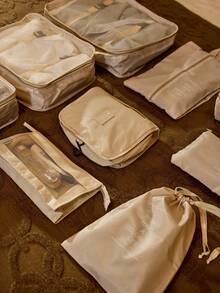 Cirelle 9pcs/Set Travel Packing Cubes, Large Capacity Zipper Organizer Bags, Hand-Held Travel Tote, Storage Bags, Mesh Bags, Cosmetic Pouch, Shoe Bag, Bottle Cover, Drawstring Bags, Regular Pouches, Luggage Bag, Underwear Organizer, Hospital Bag, Shirt, Underwear, Clothes, Cosmetics, Toiletries, Toothbrush And Toothpaste Waterproof Toiletry Kit,Boho Vibes - Multicolor - View 3