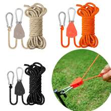 1pc, Four Meter Portable Adjustable Fixed Tent Height Tie Rope, Pulley Camping Rope, Canopy Windproof Rope Pulley Tensioner Adjuster Reflective Rope Hook, Outdoor Camping Tent Rope Pulley Adjustment Buckle, Used For Quick Setting Of Canopies, Canopies, Kayaks And Canoes, Outdoor Tents, Pet Towing Rope (Actual Packaging Does Not Match Picture)