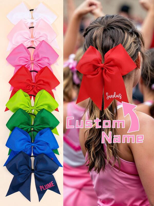 1 pieza Moño grande personalizado para porristas niñas con nombre personalizado, soporte para cola de caballo de cinta gróngrain, moños de porristas, bandas elásticas para el pelo para bebés, niñas, adolescentes y porristas universitarias