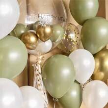 40 Stück Retro Grün, Gold, Weiß Latex Luftballons 10-Zoll Set - Geeignet für Geburtstag, Hochzeit, Valentinstag, Sommer Party, Thanksgiving, Weihnachten, Silvester Dekoration und Feier, geeignet für Sommer und Winter