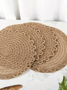 1/4/6/12pcs Boho Style Plain Linen Rope Woven Round Placemats, Table Decoration Mats For Home, Family Gatherings