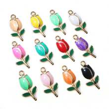 20pcs 21x10mm Enamel Rose Flower Charms Pendant Alloy Metal Cute Flowers DIY Jewelry Making Accessories For Necklace Earrings