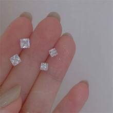1 Pair 316 Stainless Steel Hypoallergenic Square Cubic Zirconia Stud Earrings, 18K Gold Plated Titanium Steel Zirconia Cartilage Clip Ear Cuffs, Minimalist Luxurious Rhinestone Earring Clips, Unisex Titanium Steel Sparkling Earrings, Perfect Holiday Gift