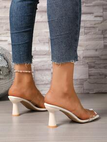 女士高跟凉鞋，简约女士拖鞋，夏季新款凉鞋，时尚透明高跟拖鞋 - 無色 - 查看 6