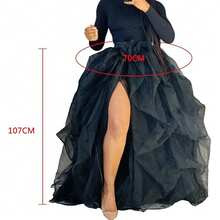 Women Long Tulle Tutu Skirt High Waist Layered A-Line Puff Mesh Skirt Floor Length Split Half-Dress Princess Skirt - 黑色 - 查看 2