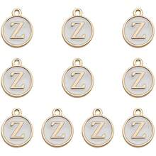 10 件珐琅 A-Z 字母锌合金吊坠套装 | 彩色 DIY 时尚珠宝制作配件 | 26 个字母项链手链工艺品吊饰 - 白色 - 查看 22