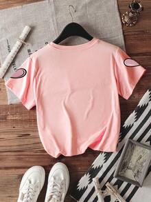 Teen Girls Chic Milano Italy Print, Short Sleeve Soft Fabric Chic Tee, Daily Beach Wear Spring Summer, Teen Girls Clothing - Pink - View 3