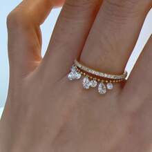 Light Luxury Fairy-Inspired Asymmetrical Waterdrop Tassel Sparkling Synthetic Zirconia Pendant Adjustable Ring - Stylish Youthful Accessory, Luxurious Designer Jewelry - Ring - View 6