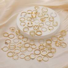 66 件优雅时尚的金色戒指套装，多形状设计，价格实惠，适合日常佩戴和送礼 - 金色 - 查看 2