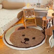1pc Round Rug Cozy Brown & Cream Bear Face Round Area Rug - Ultra Soft, Comfortable For Bedroom, Living Room, Study, Entryway, Children's Game Room, Room Decor, Nursery As Floor Mat, Cashmere-Like Bedroom Rug Play Mat, Washable & Non-Slip, Rugs For Bedroom, Bedroom Mat - Indoor All-Season Home Decor, Decorative Rugs, Bedside Rug, Circle Rug, House Decor | Bedroom Decor - Multicolor - View 3