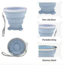 Collapsible Cup-Silicone Small Foldable-Expandable Folding Drinking-Reusable Portable Mugs Cups With Lids Travel, Camping, Hiking, Holiday, Outdoor Sports, Indoors - 天藍色+藍色 - 查看 7
