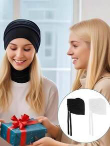 2 قطعة شريط رأس نسائي بلون واحد - مطاطي ومريح للارتداء اليومي ، مصنوع من قماش عالي المطاطية مع شريط مطاطي قابل للتعديل