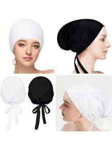 2 قطعة شريط رأس نسائي بلون واحد - مطاطي ومريح للارتداء اليومي ، مصنوع من قماش عالي المطاطية مع شريط مطاطي قابل للتعديل