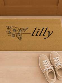 1PC Custom Personalized Door Mat - Can Add Names And Floral Patterns, Suitable For Entrances, Doorways, Or Balconies. Anti Slip And Durable Welcome Pad, Suitable For Housewarming, Newlyweds, And Birthday Gifts. High End Handwritten English Font Design, Exclusive Customization For Family And Friends, Enhancing Home Taste.