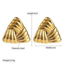 1 对/3 对几何编织条纹耳环，简约三角形和方形线条纹理耳钉，适合女士 - 金色 - 查看 10